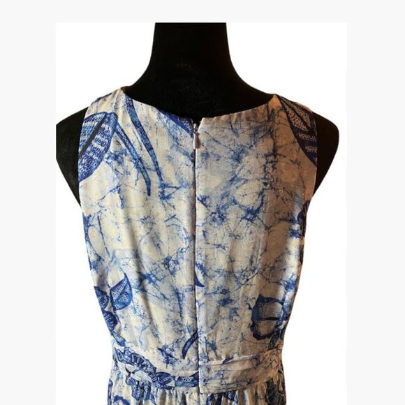 White House Black Market Blue White Clip Dot Halter BoHo Midi Dress Size 14 EUC - Picture 5 of 15